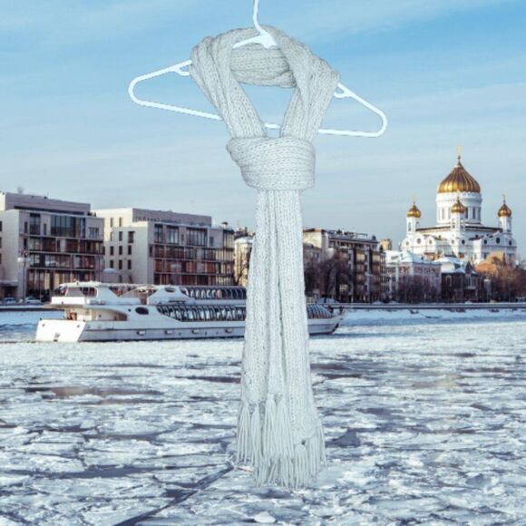 Beige Cream Cable Knit Scarf - Picture 4 of 13